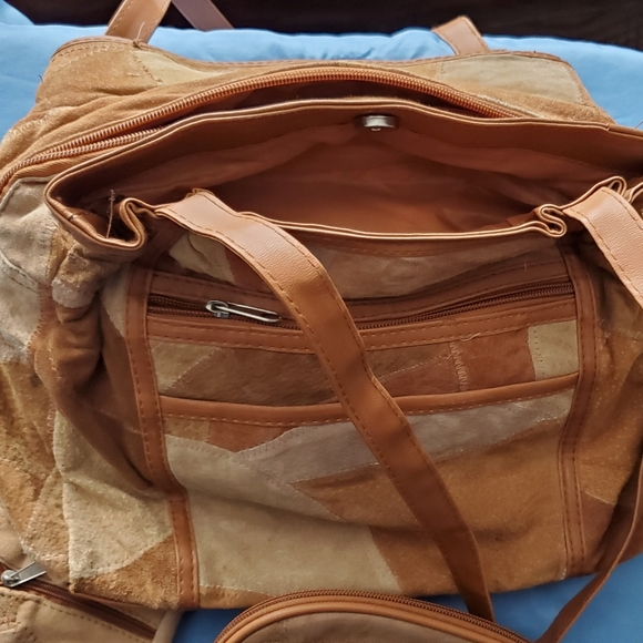 Suede Patchwork Handbag, Large Capacity, Multiple Pockets - Picture 8 of 13